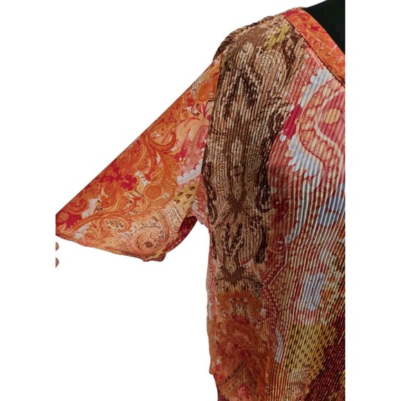 avenue Women Boho Tunic Top Plus Size 26/28 Plated Chiffon V-Neck Short SL 111A - Picture 4 of 7